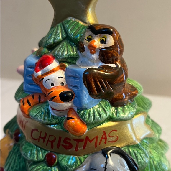 Walt Disney Winnie the Pooh Ceramic Christmas Tree Wound up Music Box Vtg - Picture 6 of 13